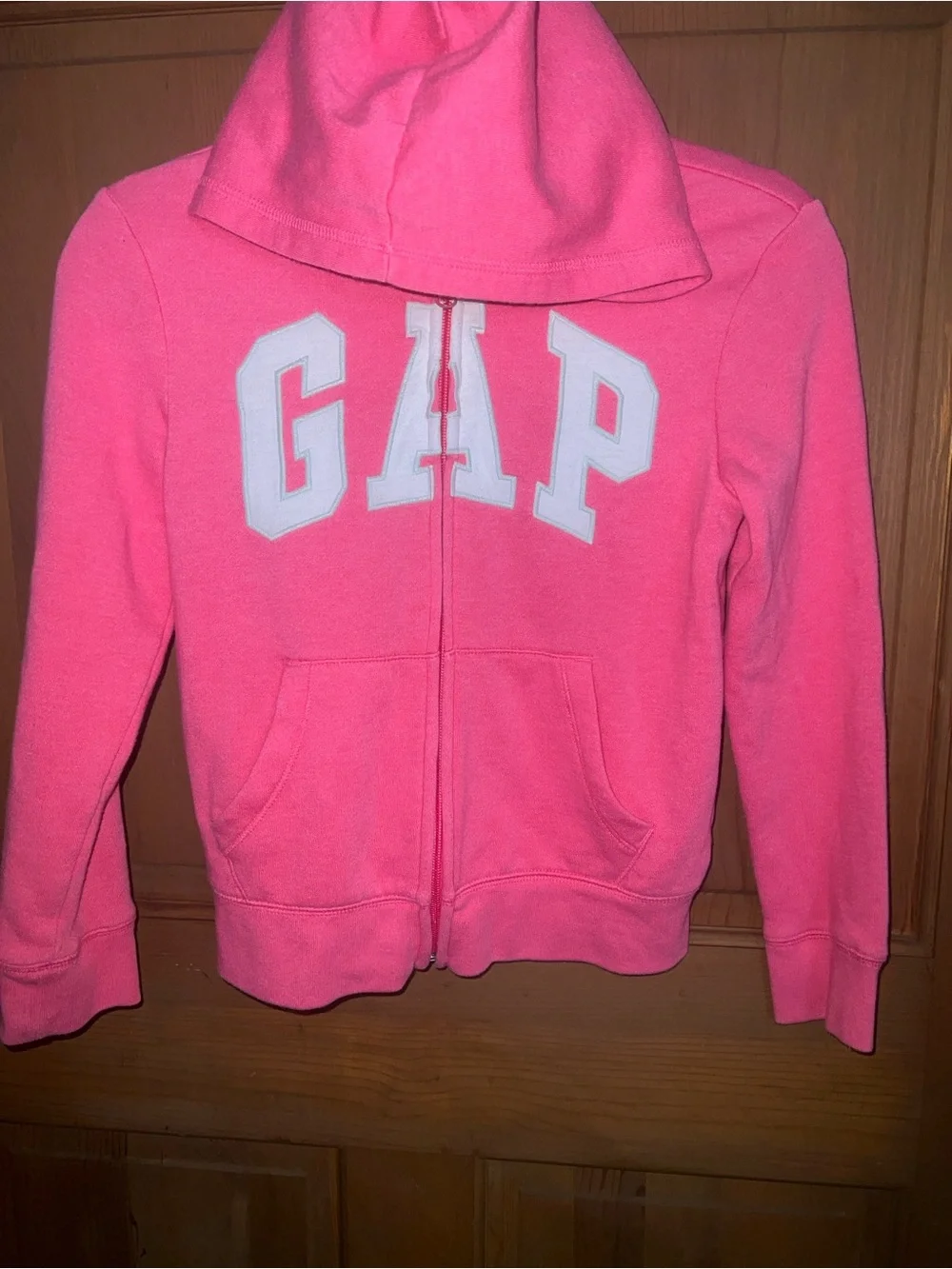 GAP Pink Zip Up Hoodie with Grey Outlined White GAP Logo